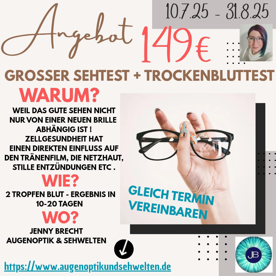 Großer Sehtest und Trockenbluttest Angebot bei Augenoptik & Sehwelten Angebot für großen Sehtest und Trockenbluttest bei Augenoptik & Sehwelten