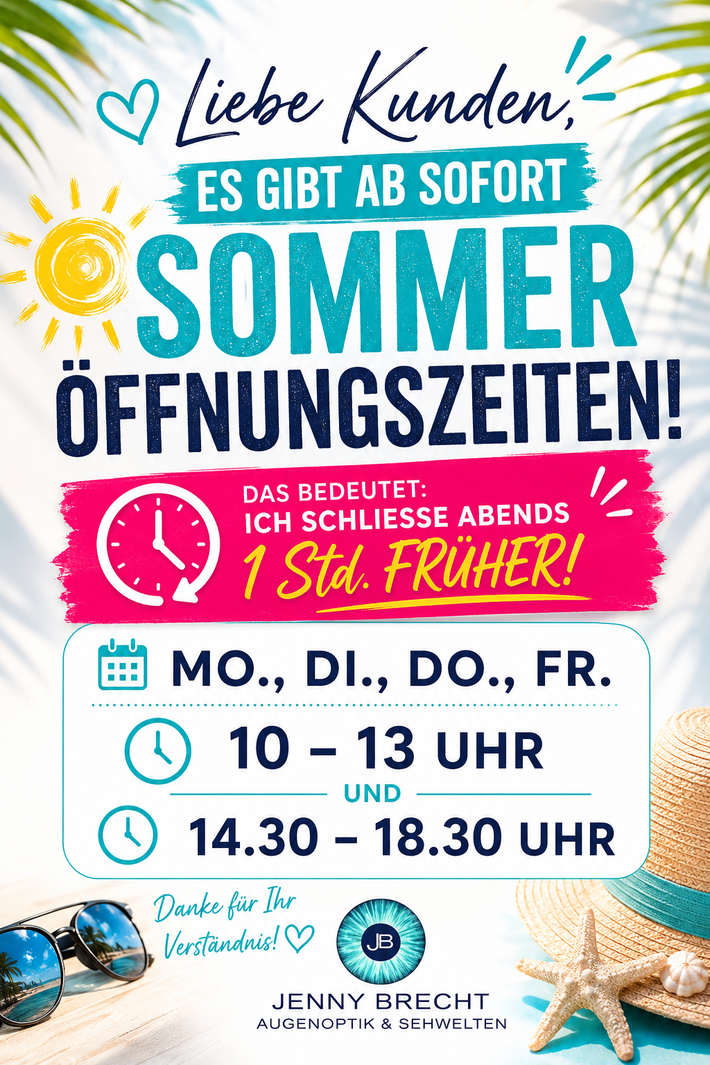 Sommeröffnungszeiten 2026: geänderte Öffnungszeiten im Sommer, abends eine Stunde früher geschlossen