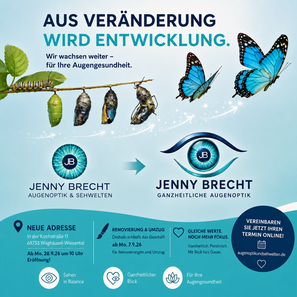 Jenny Brecht Augenoptik und Sehwelten wird zu Jenny Brecht ganzheitliche Augenoptik – Entwicklung und Umzug in Waghäusel-Wiesental, Neueröffnung ab 28.09.2026