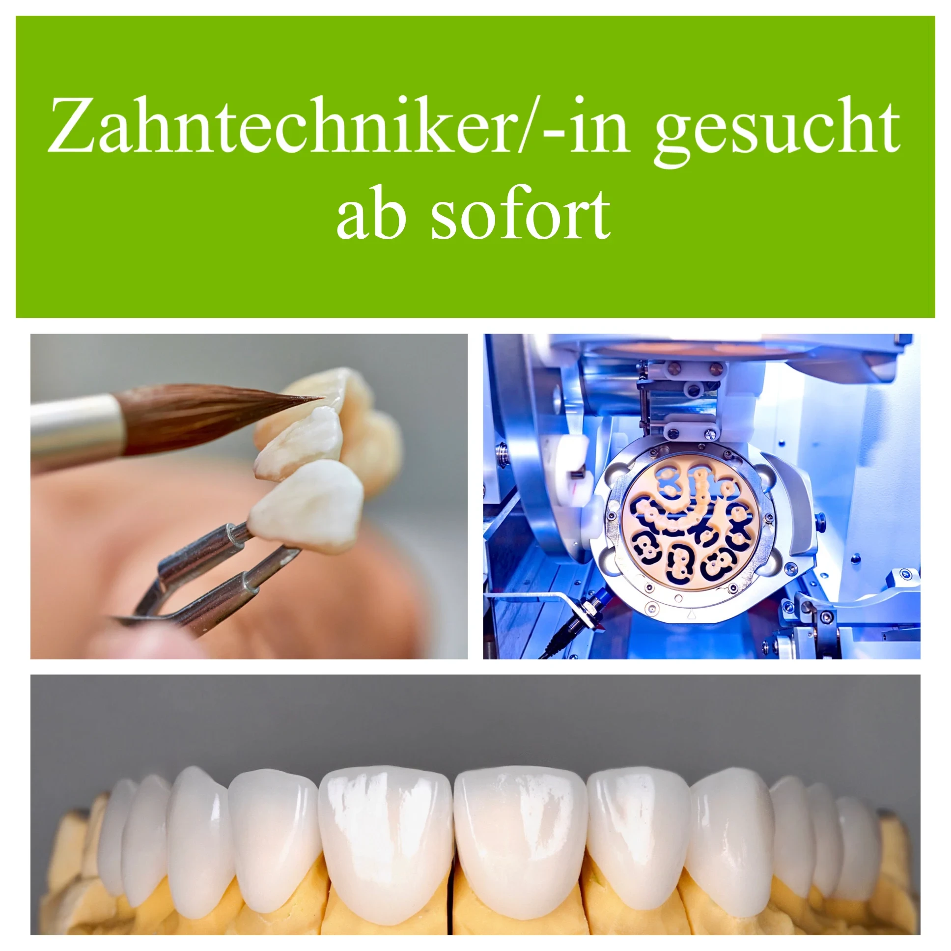 Stellenanzeige Zahntechniker/-in ab sofort gesucht, Zahntechnik-Arbeitsplatz mit Zahnersatz und moderner Technik