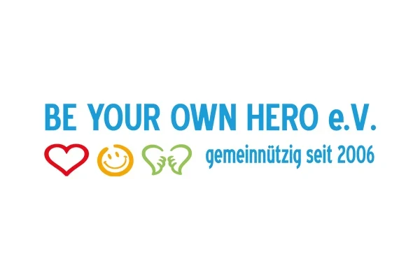 BYOH Logo – BE YOUR OWN HERO e.V. gemeinnütziger Verein Logo mit Herz, Smiley und Händen