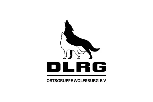 DLRG Logo der Ortsgruppe Wolfsburg e.V. mit zwei heulenden Wölfen