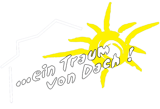 Logo mit gelber Sonne und Schriftzug 'ein Traum von Dach' auf schwarzem Hintergrund