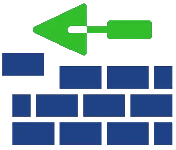 Icon Haus Steine mit Maurerkelle und Mauer aus Ziegelsteinen