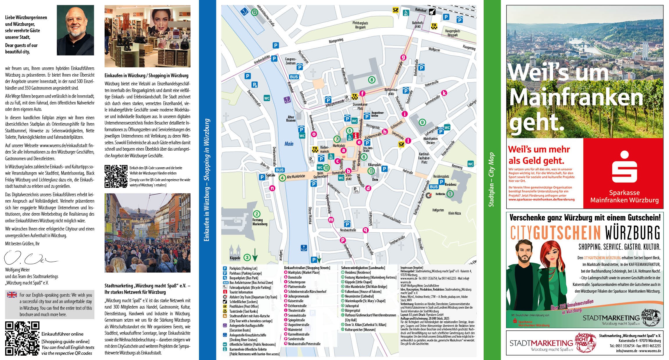 Stadtplan von Würzburg mit Einkaufs- und Sehenswürdigkeiten