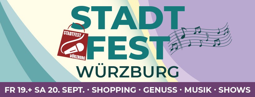 Werbebanner für das Stadtfest in Würzburg mit Text Kunst, Shopping und Genuss