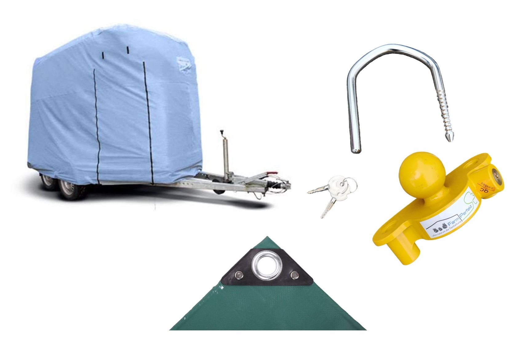 Pkw-Anhänger-Zubehör, Pferdeanhängerzubehör, Anhängerschloss, Diebstahlsicherung Kompakt, Capa Allwetterschutzhülle, Schutzhülle für Pferdeanhänger, Deichselschutz, Anhängerplane, Lkw-Planen