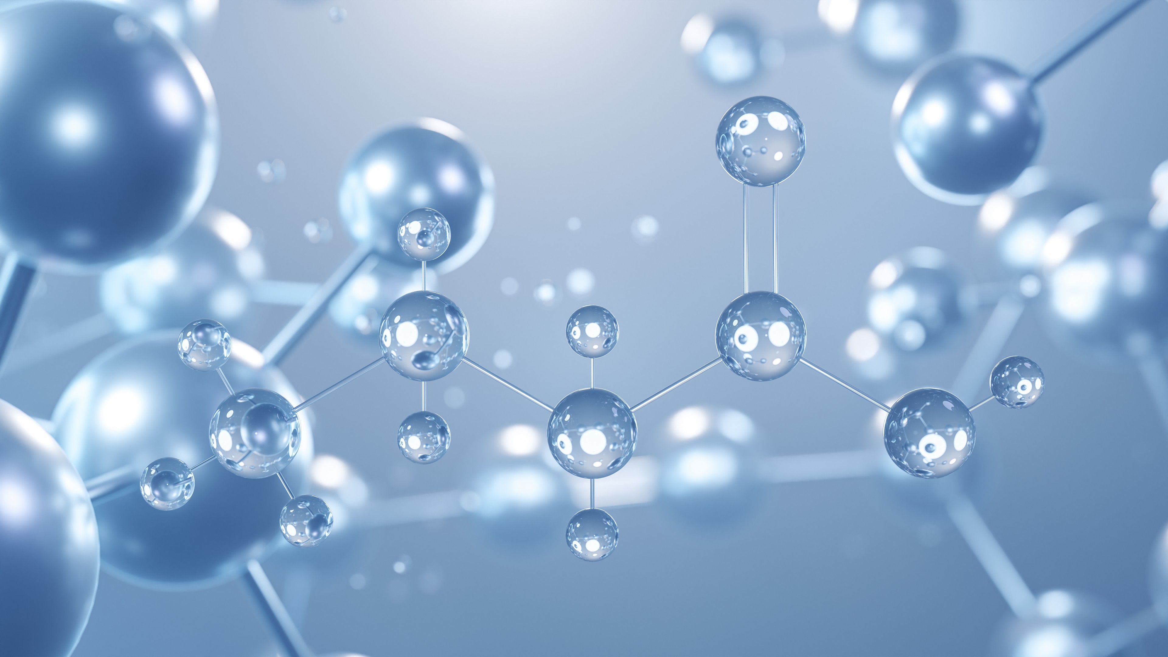 Butyrat (Buttersäure) 3D-Darstellung von Molekülen und chemischen Verbindungen auf blauem Hintergrund
