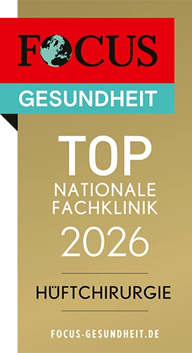 Auszeichnung Top nationale Fachklinik 2026 für Hüftchirurgie von Focus Gesundheit