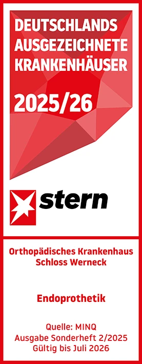 Auszeichnung des Orthopädischen Krankenhauses Schloss Werneck für Endoprothetik vom stern Magazin