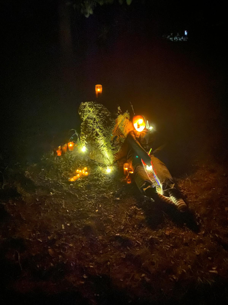 Halloween Kürbis und Lichter bei Nacht Halloween-Dekoration mit Kürbis und Lichtern in der Nacht