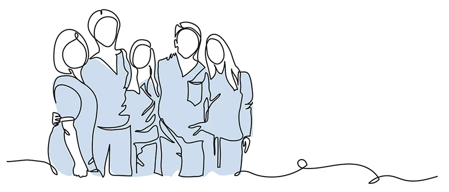 Strichzeichnung von Pflegern in medizinischer Kleidung