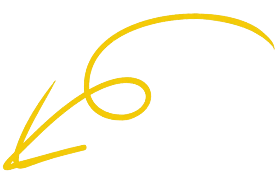 Gelber Pfeil mit geschwungener Linie auf transparentem Hintergrund