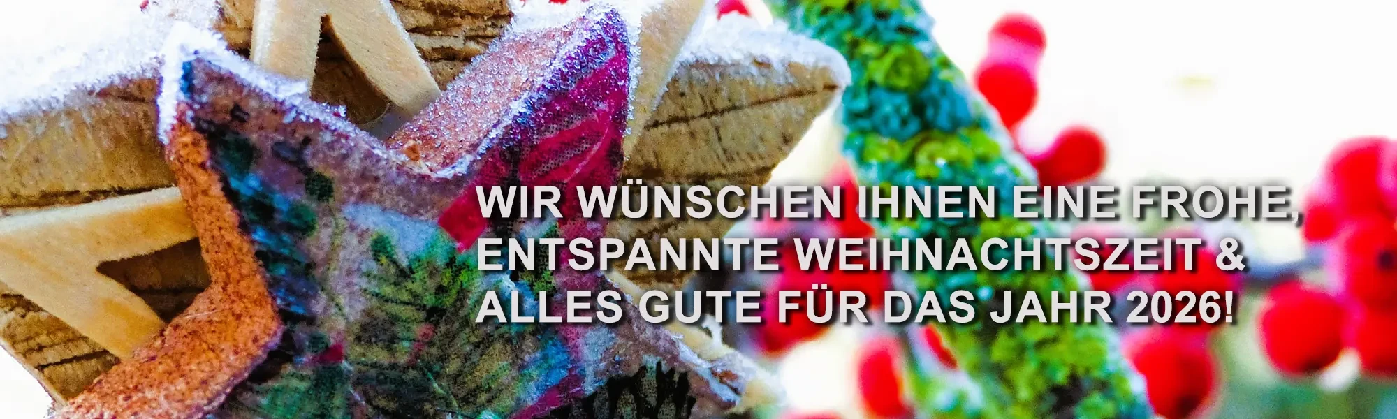 Weihnachtliches Kopfbild mit Weihnachtsgrüßen und Baumpflege-Motiv