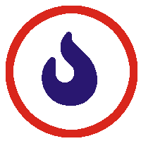 Heizung Symbol – Flamme im roten Kreis als Heizungszeichen Symbol für Heizung mit Flamme in rotem Kreis