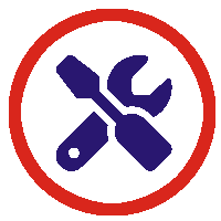 Wartung Icon – Symbol für Instandhaltung und Reparatur Wartung Symbol mit Schraubenschlüssel und Schraubenzieher im roten Kreis