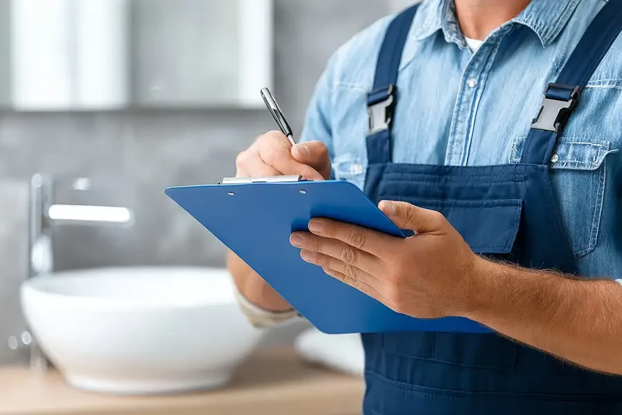 Content Jobs: Handwerker beim Ausfüllen eines Formulars Handwerker füllt ein Formular aus – Symbolbild für Content Jobs und handwerkliche Tätigkeiten