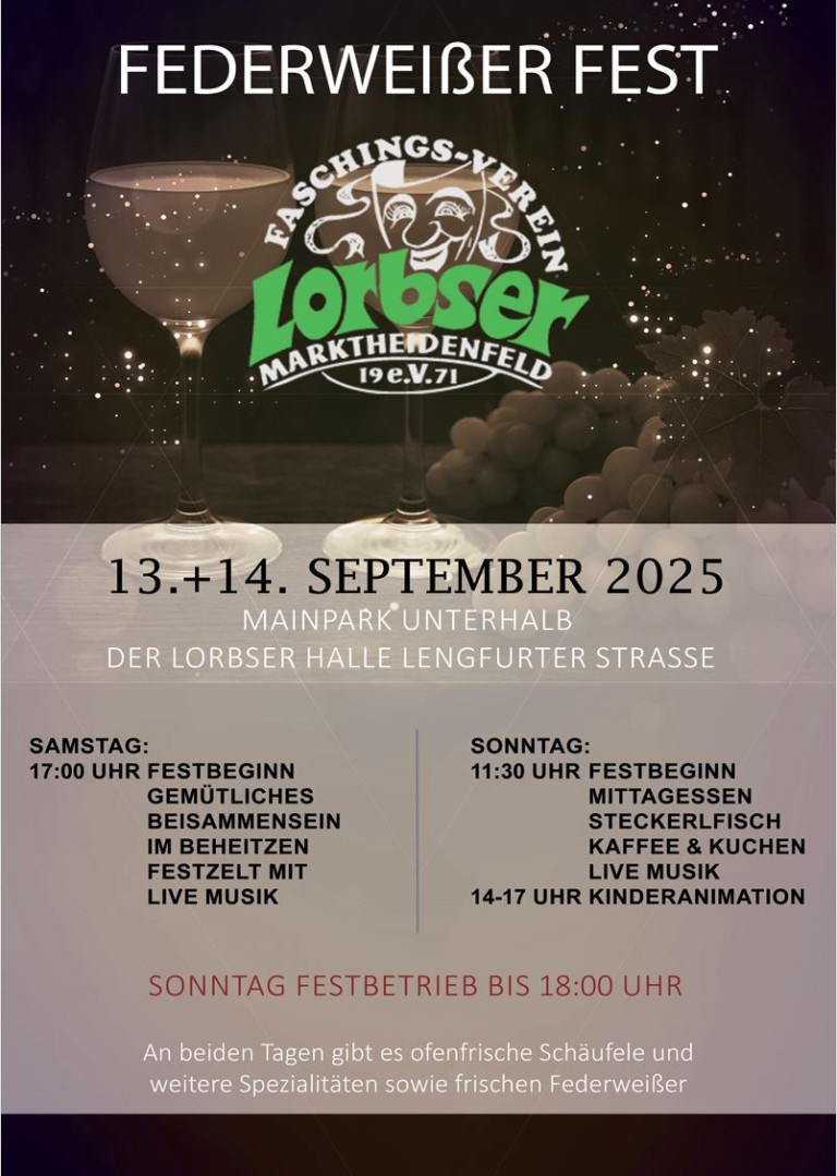 Flyer des Faschingsvereins Lorbser Marktheidenfeld zum Fest im Mainpark 2025