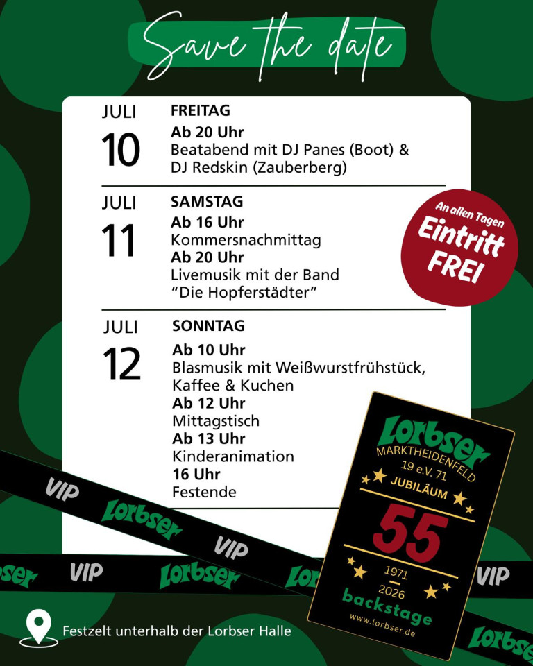 Programm und Ablauf des Lorbser Jubiläums 2026 in Marktheidenfeld mit DJs, Livemusik und Festaktivitäten