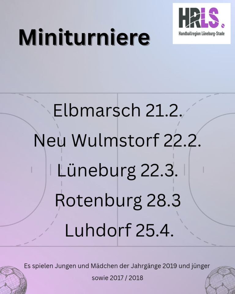 Handballregion Lüneburg-Stade Miniturniere 2026 Termine Elbmarsch Neu Wulmstorf Lüneburg Rotenburg Luhedorf