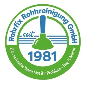 Siegel der Rohrfix Rohrreinigung GmbH seit 1981 – Das schnelle Team löst Ihr Problem Tag und Nacht