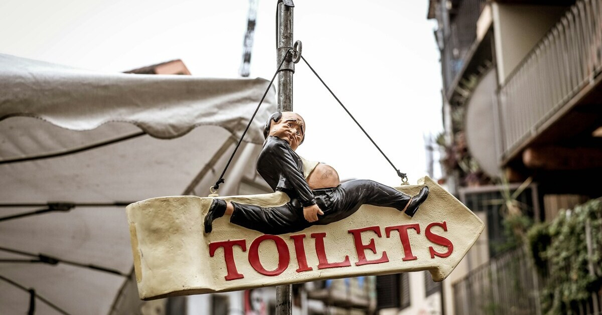 Humorvolles Toilettenschild auf einer Veranstaltung im Freien
