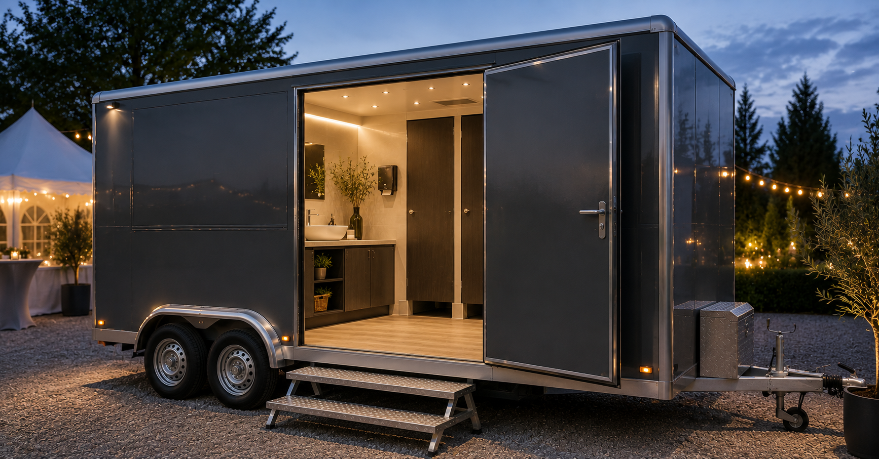 Moderne Toilettenwagen mit luxuriöser Innenausstattung und Waschbecken