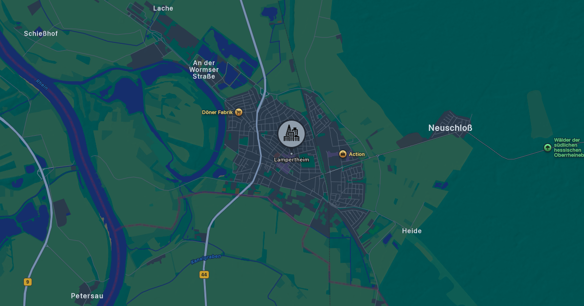 Stadtplan von Lampertheim auf Apple Maps mit markanten Orten