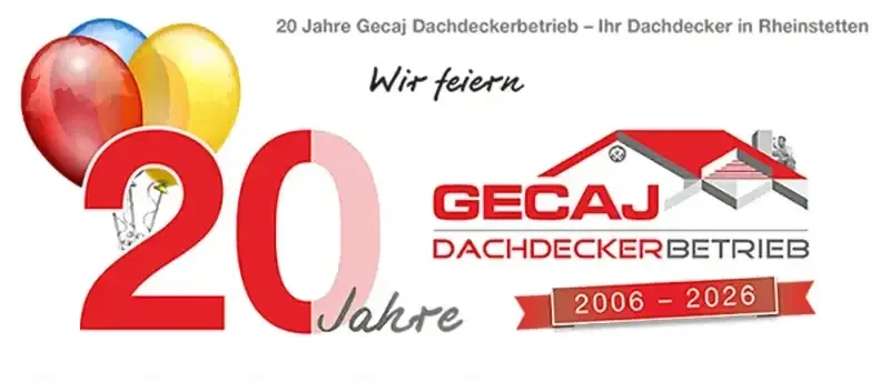 Jubiläumsanzeige 2026 von Gecaj Dachdeckerbetrieb – 20 Jahre Dachdecker in Deutschland