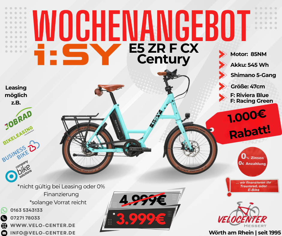 Wochenangebot für i:SY E5 ZR F CX Century E-Bike mit 1.000 Euro Rabatt beim Velo Center Hessen