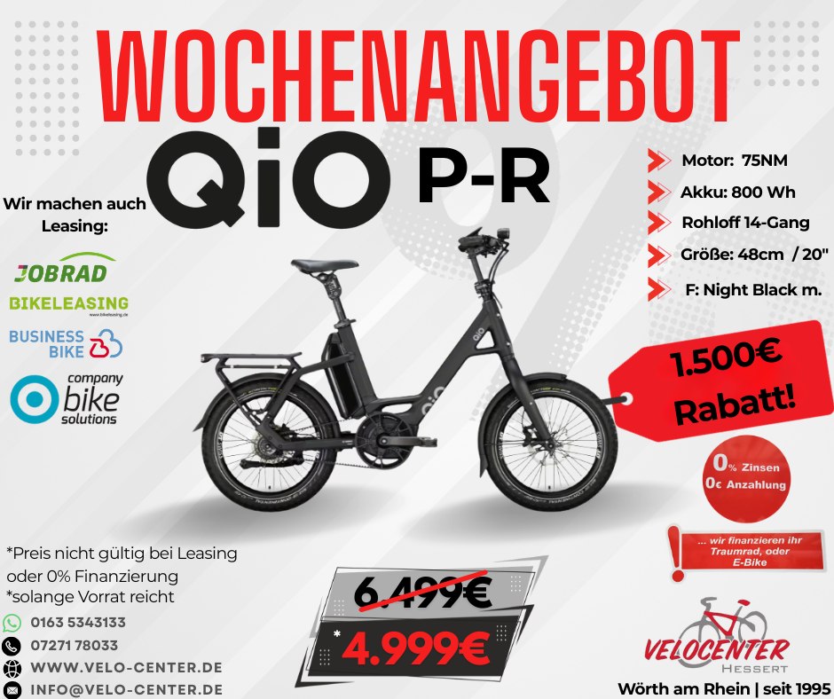 Wochenangebot für QiO P-R E-Bike mit Rohloff 14-Gang, 1.500€ Rabatt, Velo Center Wörth am Rhein