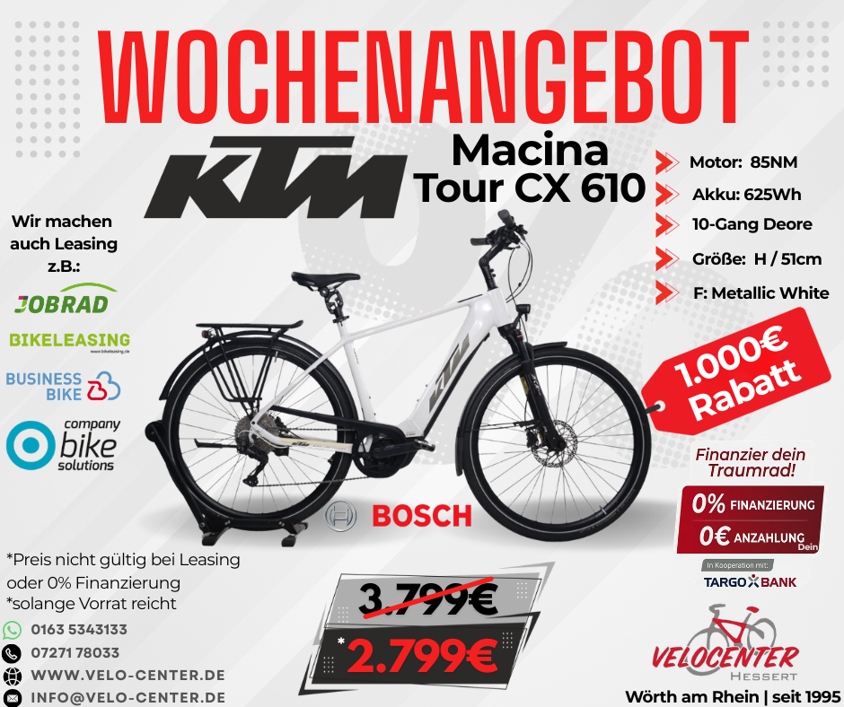 KTM Macina Tour CX 610 E-Bike Wochenangebot mit 1.000 Euro Rabatt und Bosch Motor