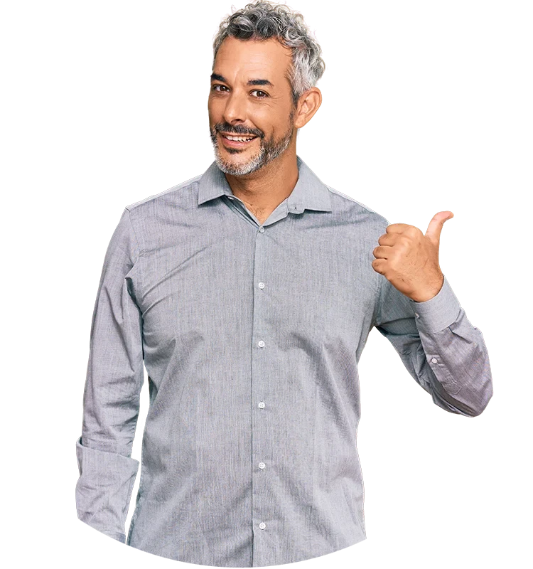 Mann im Hemd zeigt Daumen hoch als Symbol für neue Stellenangebote auf der Startseite