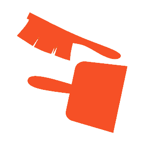 Icon Kehrblech und Handfeger in orange als Symbol fcr Reinigung