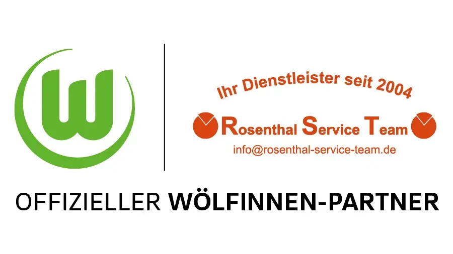 Logo und Schriftzug des Rosenthal Service beim VfL Wolfsburg Wölfinnen-Partner