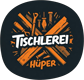 Logo der Tischlerei Hüper mit Holzwerkzeugen und Schriftzug