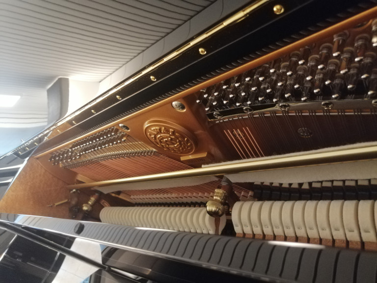 Innenleben eines Klaviers – Saiten und Mechanik im Detail Detailansicht des Innenlebens eines Klaviers mit Saiten und Mechanik
