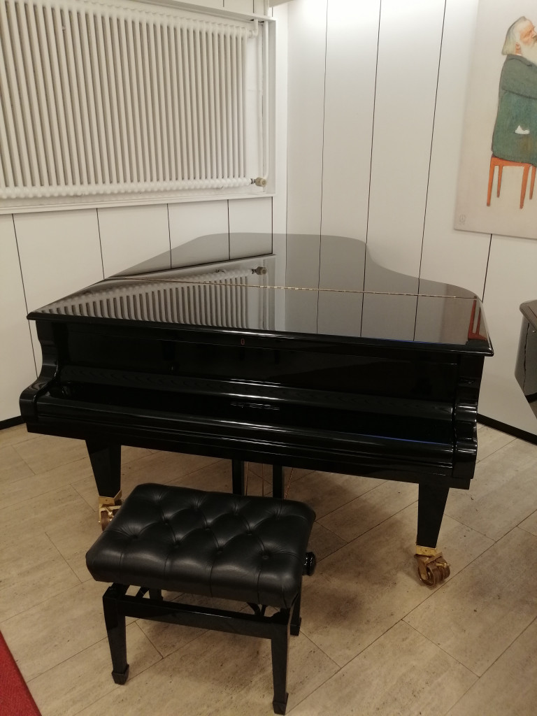 Schwarzer Flügel mit Klavierbank im Musikzimmer – img-20260829-103955.jpg Schwarzer Flügel mit Klavierbank in einem Musikraum