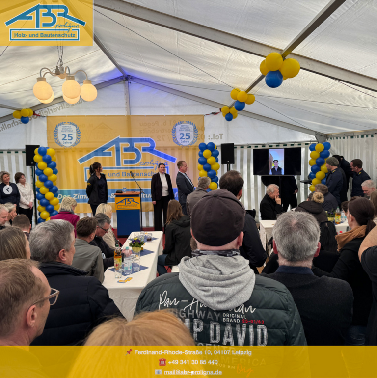 Jubiläumsfeier 25 Jahre ABR Proligna Holz- und Bautenschutz – Festzelt und Festrede von Geschäftsführer Matthias Brunner 25 Jahre ABR Proligna Holz- und Bautenschutz Festzelt mit Festrede des Geschäftsführers Matthias Brunner in Leipzig