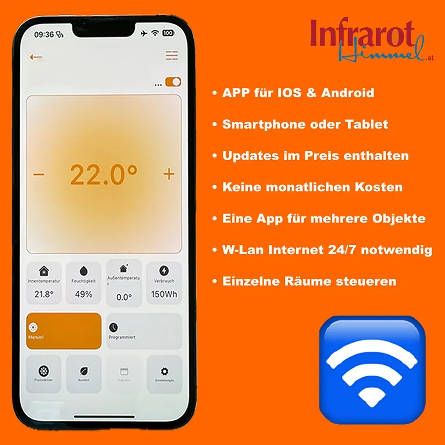 InfrarotHimmel App - Temperatursteuerung für IOS & Android InfrarotHimmel App für Temperatursteuerung auf Smartphone