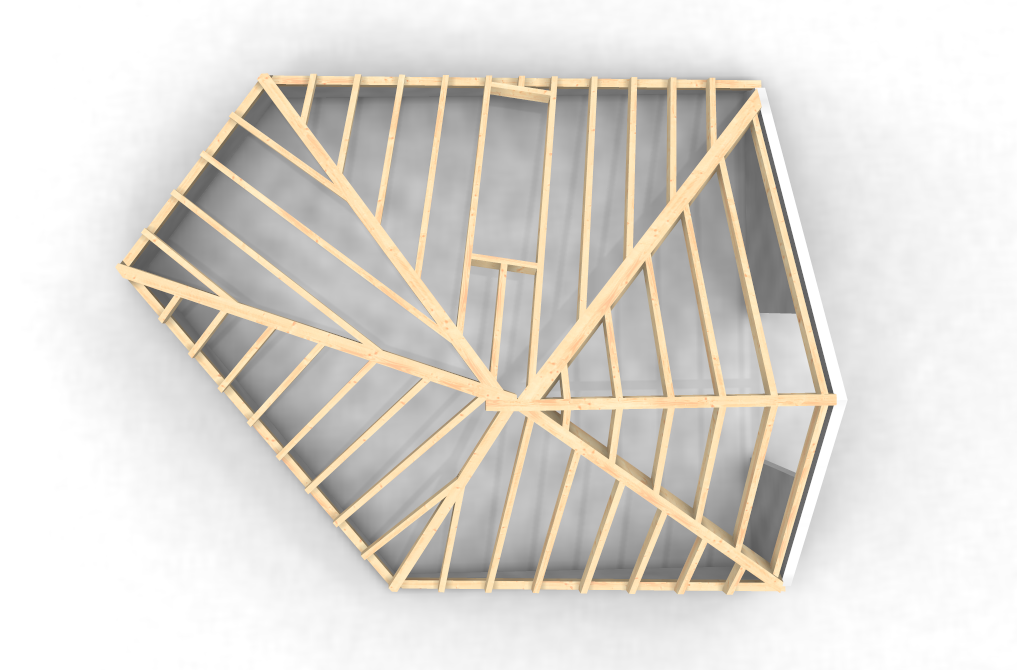 Screenshot eines Dachstuhls mit komplexer Holzbalkenkonstruktion, aufgenommen am 13.01.2026