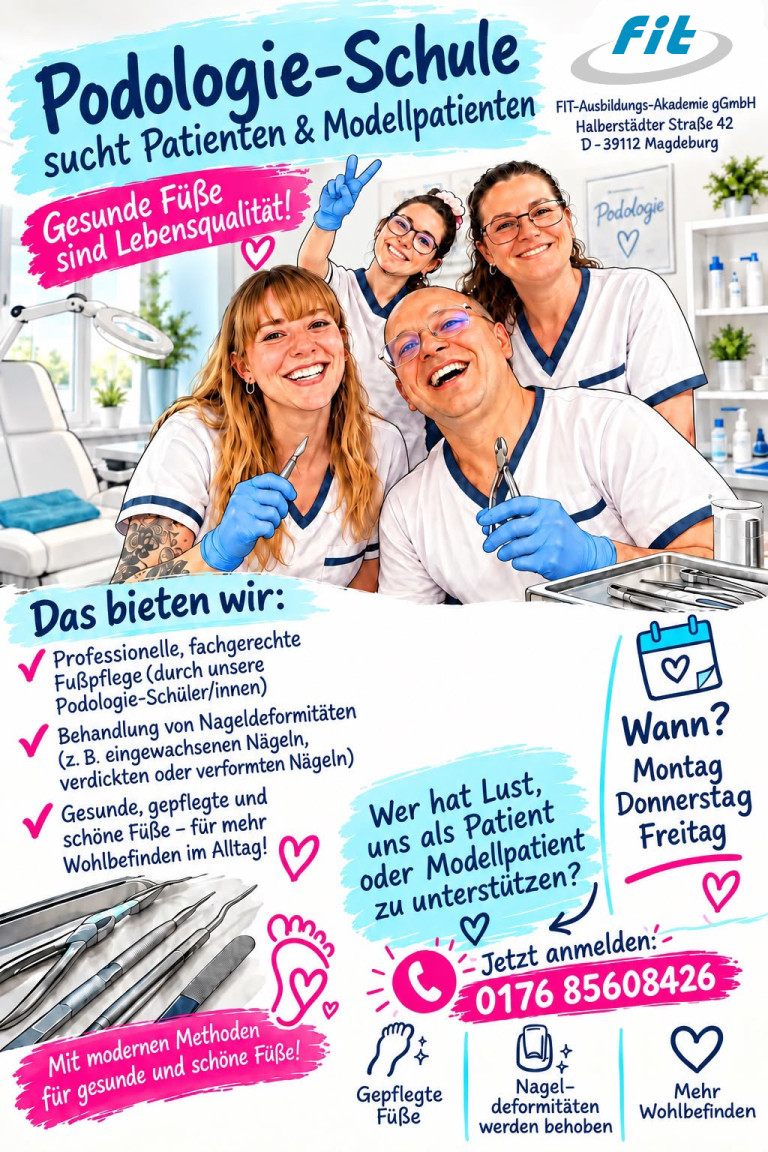Podologie-Team bietet professionelle Fußpflege und Behandlung von Nageldeformitäten Team von Podologie-Schülerinnen und -Schülern bietet professionelle Fußpflege und Podologie-Behandlungen an