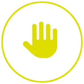 Symbolische Darstellung einer Behandlung mit einer gelben Hand auf weißem Hintergrund