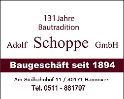 Adolf Schoppe GmbH Baugeschäft Hannover – Logo 2025, 131 Jahre Bautradition Logo Adolf Schoppe GmbH Baugeschäft seit 1894 in Hannover – 131 Jahre Bautradition