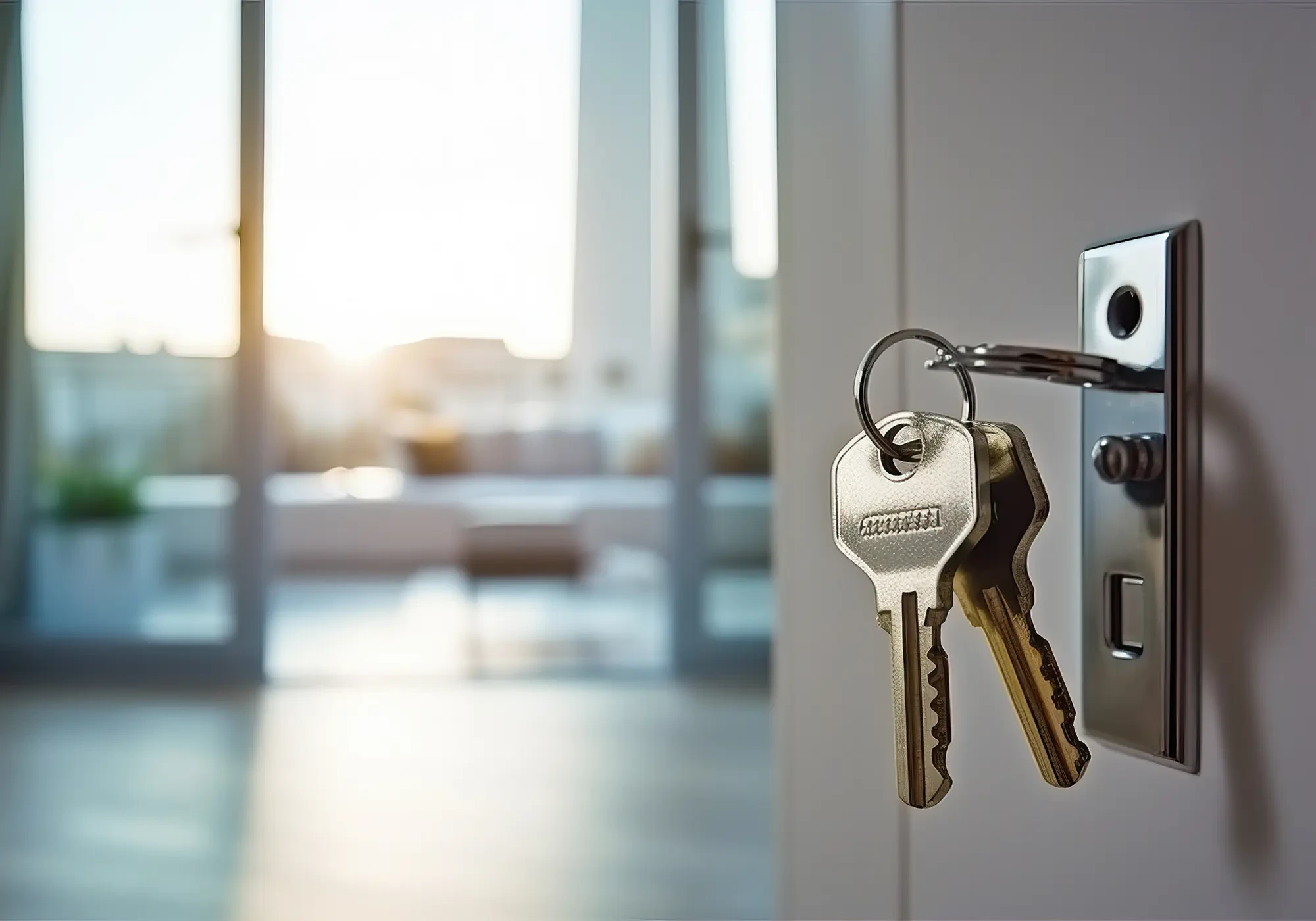 Schlssel steckt in Haustr als Symbol fr Immobilien verkaufen