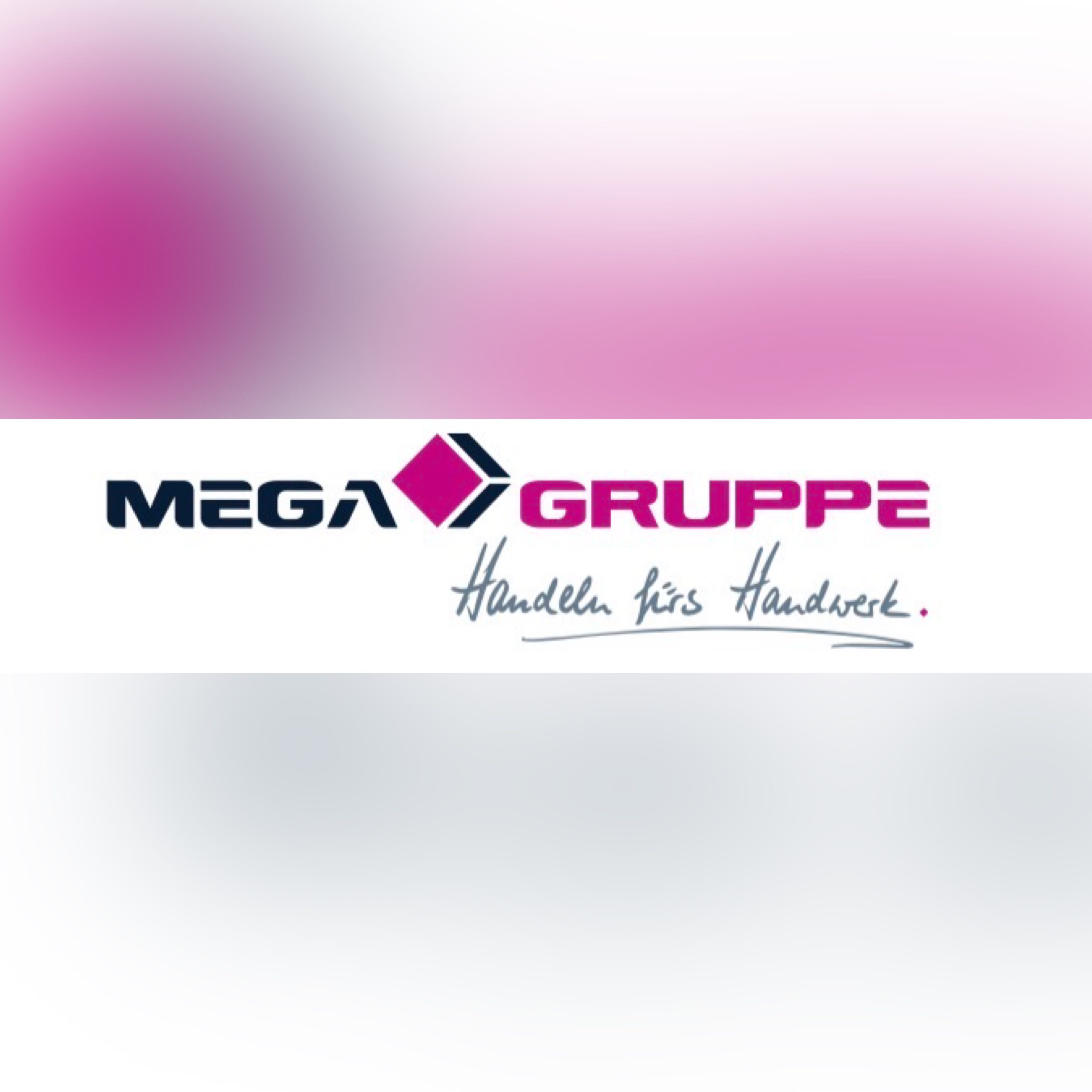 Logo der MEGA Gruppe mit dem Slogan 'Handeln fürs Handwerk'