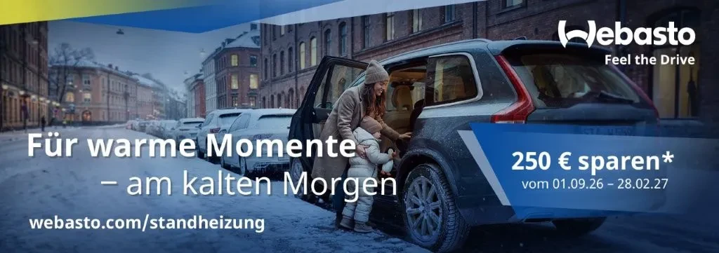 Webasto Standheizung Aktion im Winter: Mutter steigt mit Kind in vorgeheiztes Auto ein