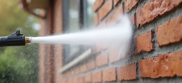 Fassade reinigen mit Hochdruckreiniger – professionelle Fassadenreinigung von Ziegelmauerwerk