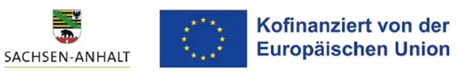 Zwei Logos: Europäische Union Flagge und ein weiteres Logo mit Text