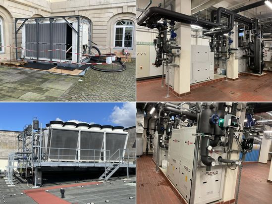 Technische Anlagen und Kühltechnik – Maschinen und Außenaufbau am 12.03.2026 Technische Anlagen und Kühltechnik in einem Gebäude, verschiedene Ansichten von Maschinen und Außenaufbau